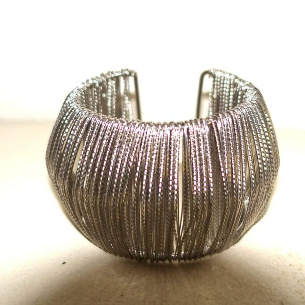 Silver Tone Multiple String Cuff Bracelet - image 4